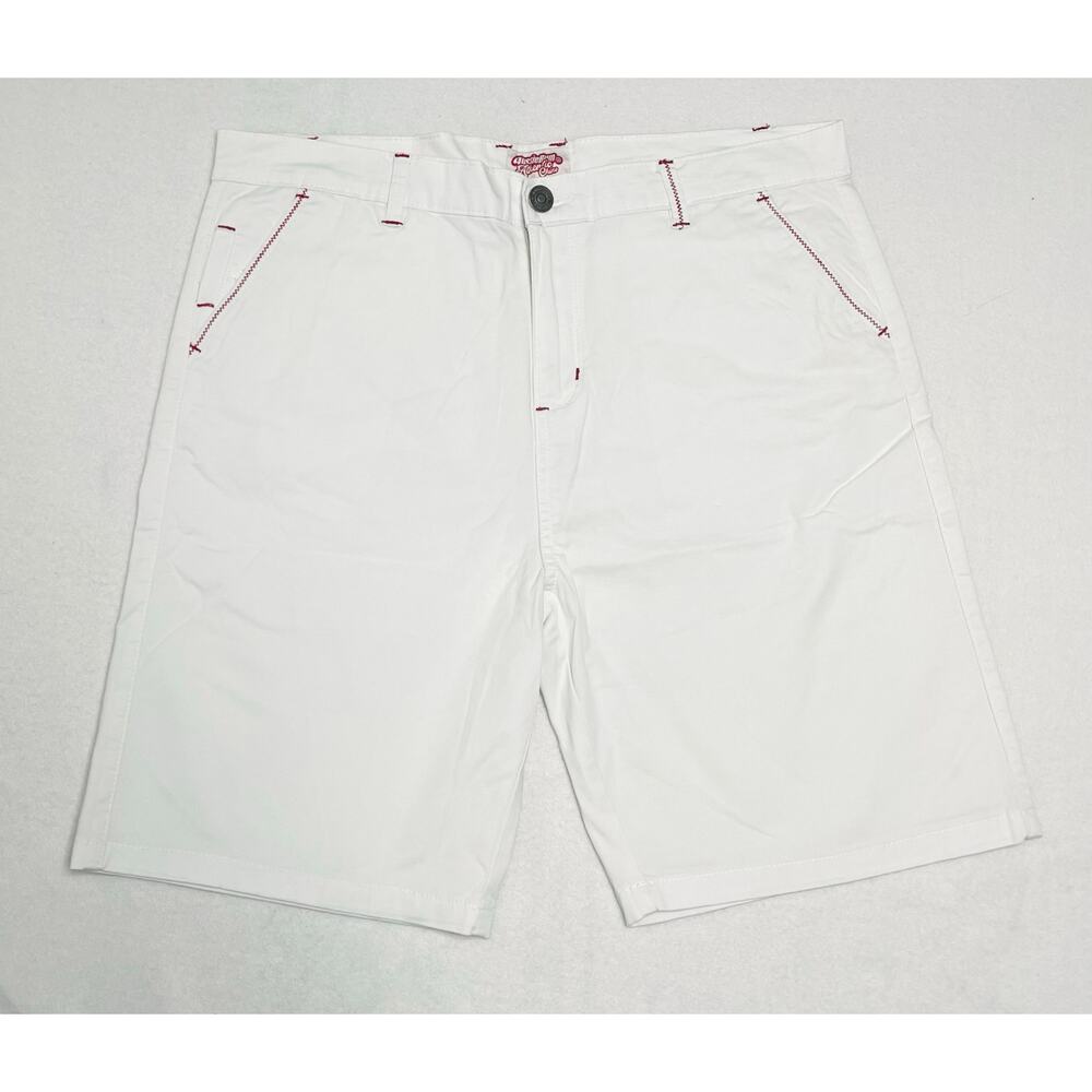 AUSSIEBUM Athletic Chino Shorts XL, White Shorts with Red Stiching